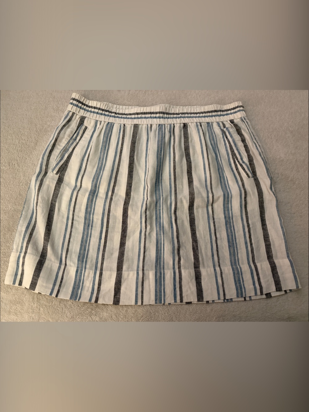 LOFT Striped Skirt in Cream, Blue and Gray